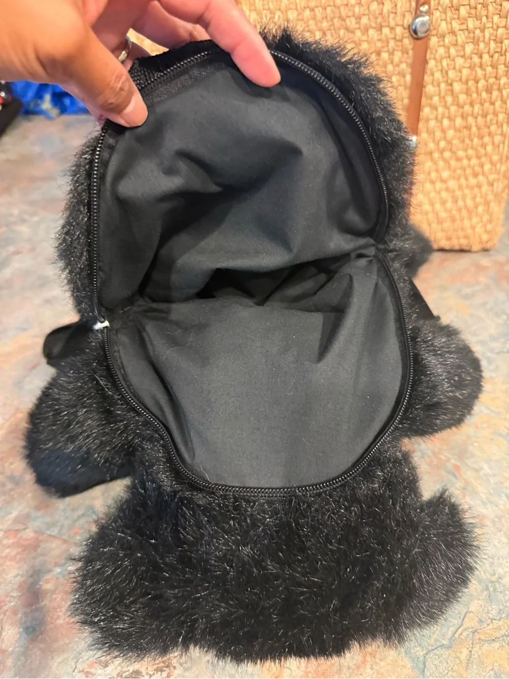 Vintage Plush Black Teddy Bear Plush Backpack with Tan Accents